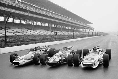 The front row for the start of the 1967 Indianapolis 500 at Indianapolis Motor Speedway. From left to right: Gordon Johncock, Dan Gurney and Mario Andretti. Photo credit: AP Photo